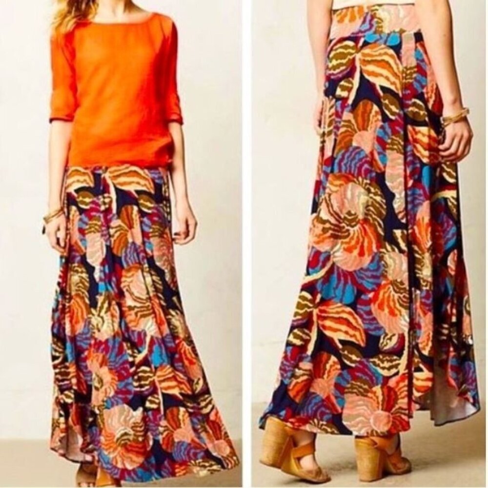 Anthropologie HD in Paris Skirt Womens Small Tigridia Floral Maxi Boho Artsy